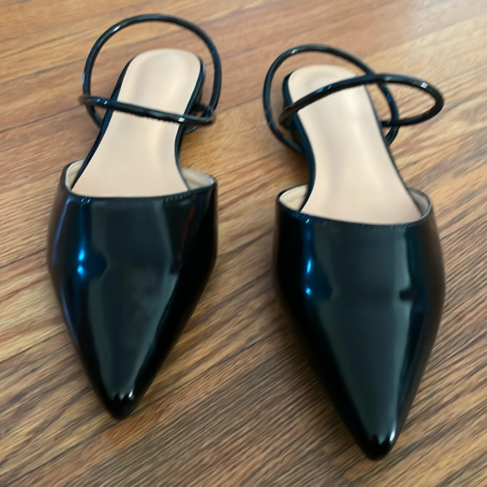 Shiny black sling backs *new, never worn